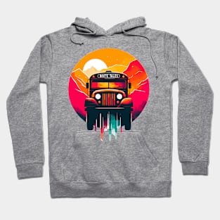 Artistic silhouette of a school bus, Route Tales Hoodie